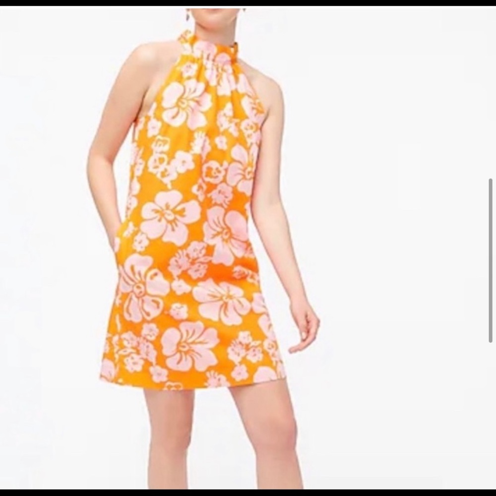 J crew neck-tie pink/orange cotton shift dress